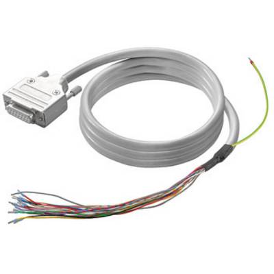 A grey, coiled cable with multiple coloured wires at one end and a rectangular plug at the other end.