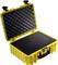 Yellow hard-shell suitcase with open lid, black foam lining inside. Suitable for securely transporting delicate items.