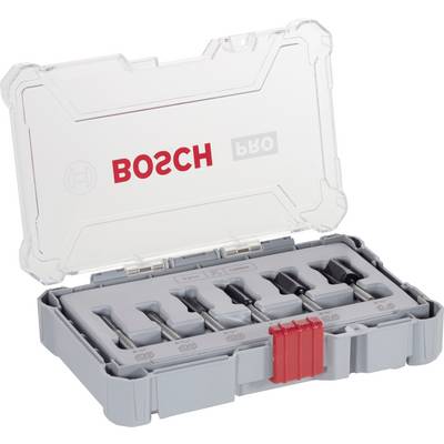 'Bosch drill bit set' in an opened, transparent plastic case with six different drill bits inside.