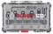 Bosch PRO Kit with six router bits, sizes: 7mm, 8mm, 9.5mm, 12mm, 15mm, 16mm, in transparent plastic box.