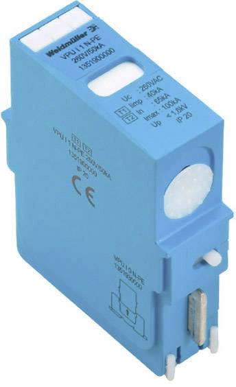 Electronic device by Weidmüller in a blue housing with technical specifications printed on it. Features plug contacts.