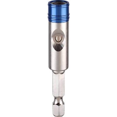 A metal bit holder with a blue ring, suitable for screwdrivers and drills.
