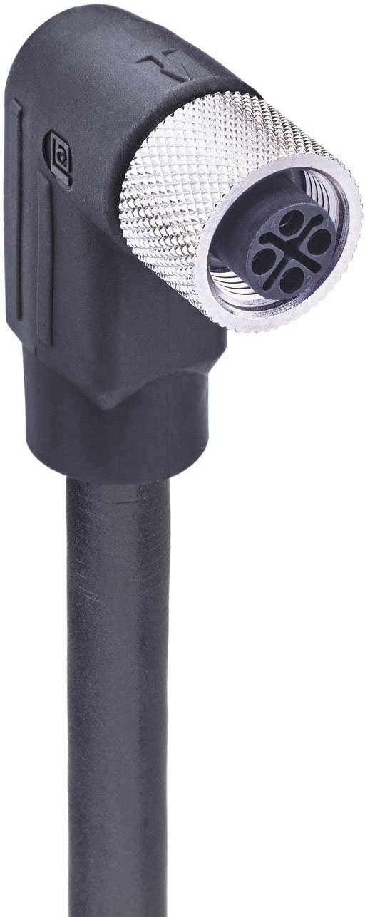 A black, angled plug with a metal thread, suitable for industrial applications. Adapter with four socket outlets.