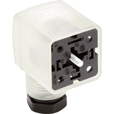 'Electrical plug with a transparent casing, revealing internal connection components and labelling for circuit connections.'