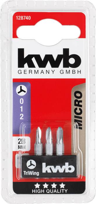 'Kwb Germany GmbH TriWing Microbit Set, 3 Pieces, Sizes 0, 1, 2, for Precision Mechanics with 25 mm Length in Blister Pack.'
