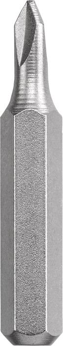 Phillips screwdriver bit in close-up, made of silver metal, suitable for screwdrivers, with a knurled surface for better grip.