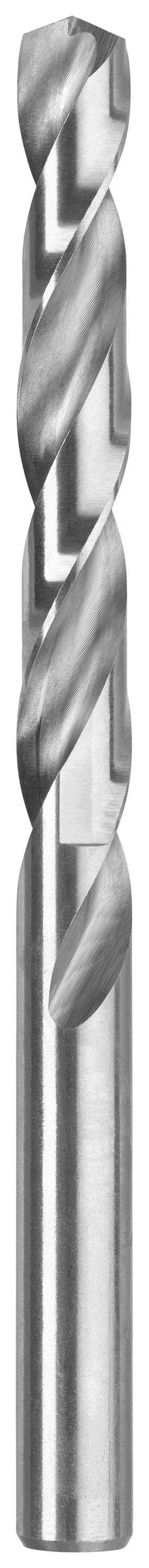 Silver-coloured, metallic drill bit with a spiral flute, used for drilling holes in materials.