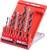 A set of nine drill bits in a red plastic case, arranged by size. The drill bits are suitable for various materials.