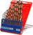 Set of drill bits in sizes ranging from 1.5 to 6.5 mm in a red and blue box. Each drill bit is marked with its size.