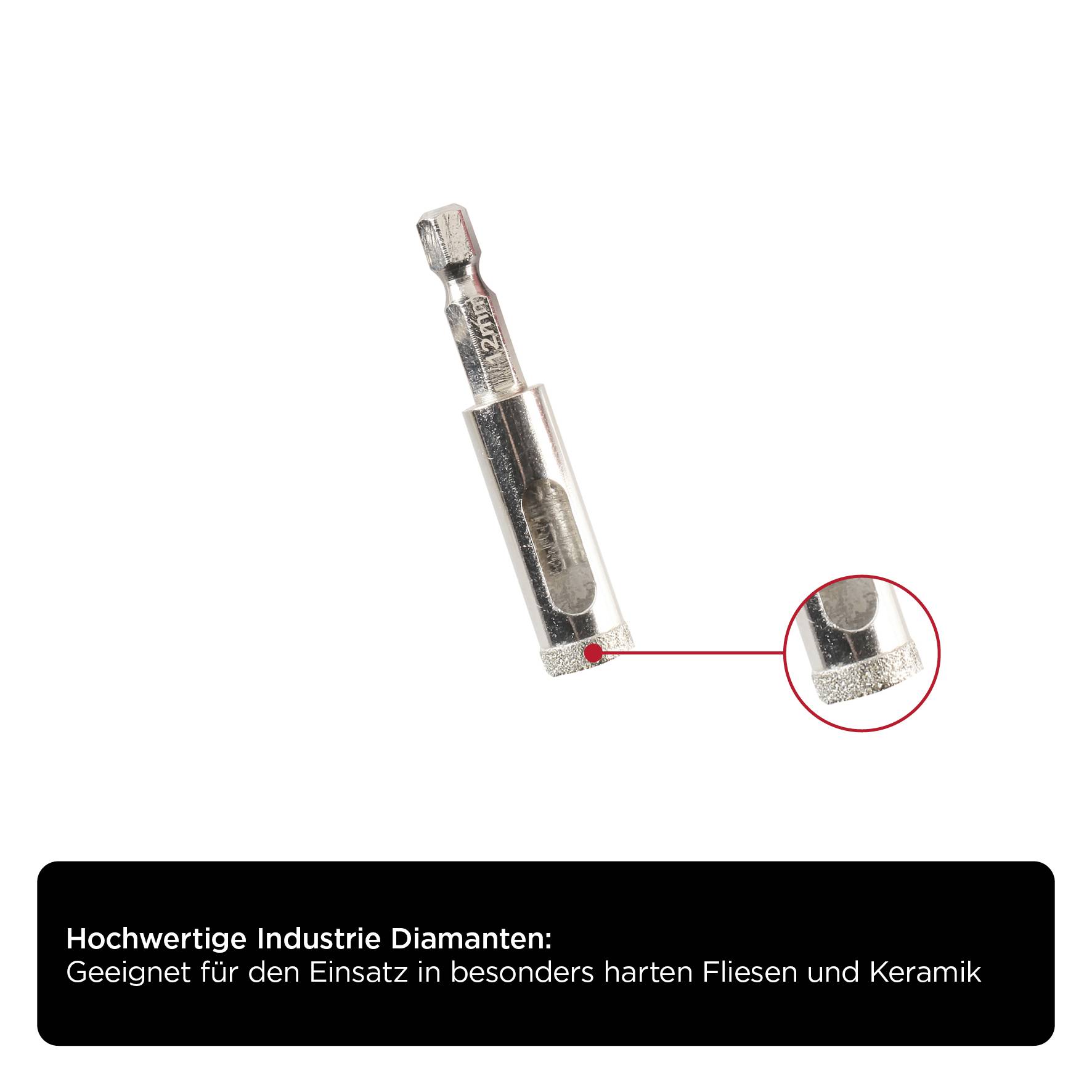 Diamond-tipped drill bit, suitable for hard tiles and ceramics.