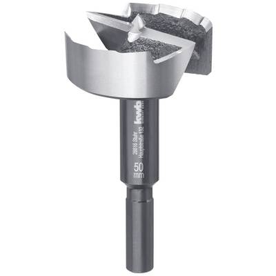 A 50-mm Forstner drill bit made of metal with sharp edges, suitable for precise woodworking drilling.