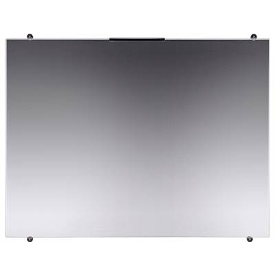 A blank, dark whiteboard with four clips at the corners, ready for writing or attaching notes.