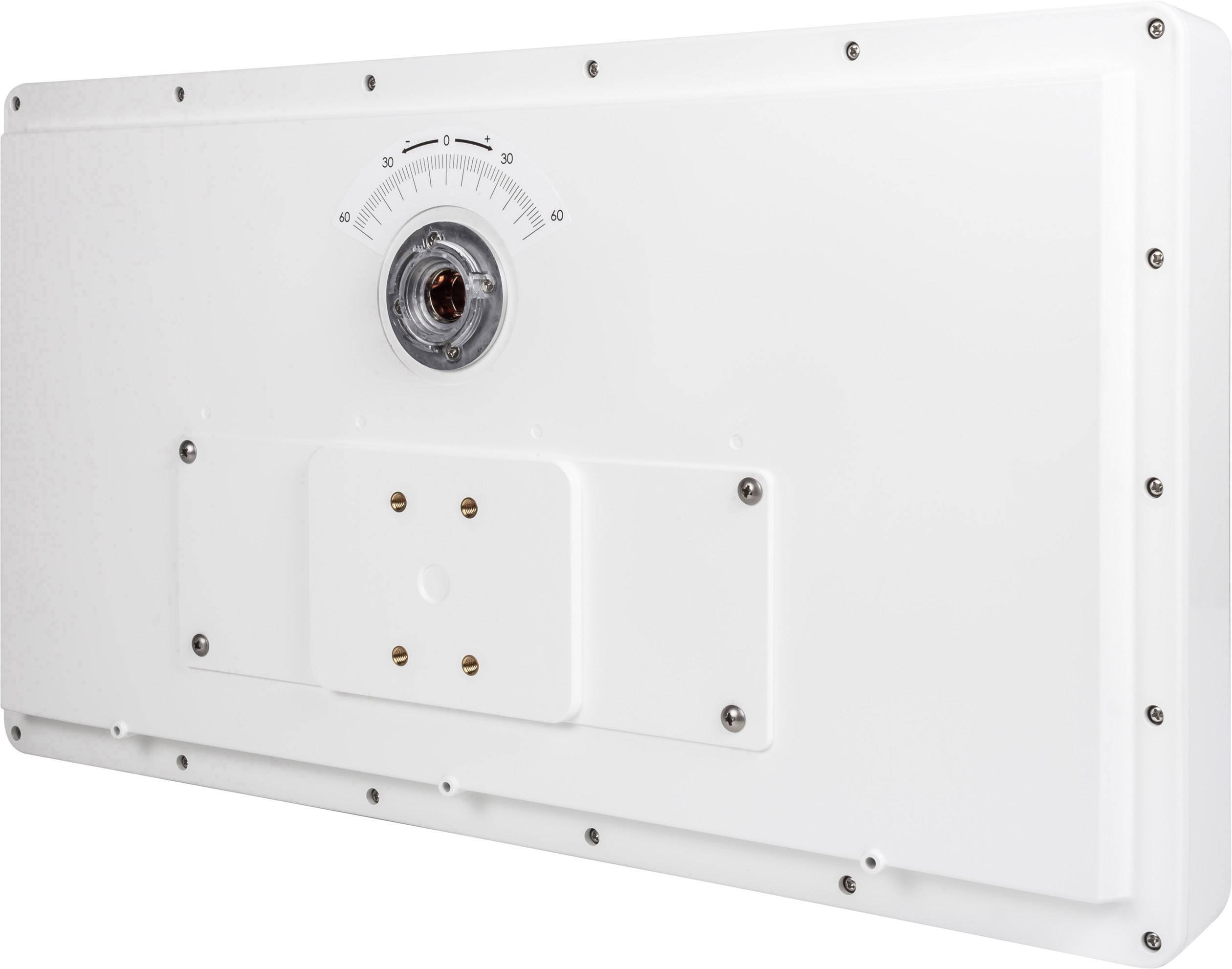 White antenna housing with a central connection point and a scale beneath it.