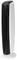 A white and black tower fan with a slim, vertical design and control buttons located on the top surface.
