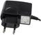 Black power adapter with EU plug and cable, label with technical specifications and certifications visible.