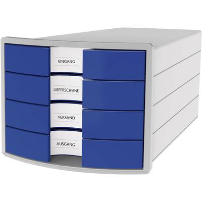 Blue filing cabinet with four labels: 'Incoming', 'Delivery Notes', 'Dispatch', 'Outgoing'. Document organisation system.