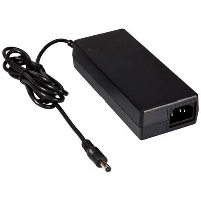 Black power supply with cable and plug, suitable for electronic devices.