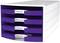 White storage box with four purple drawers, labelled 'Incoming', 'Delivery Notes', 'Dispatch', 'Outgoing'.