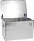 Opened silver aluminium case with blue hinges, suitable for securely storing tools or materials.