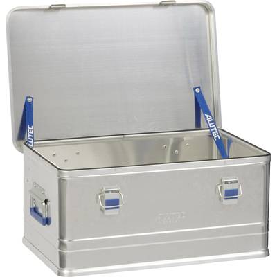 Open aluminium box with blue handles and reinforced corners.