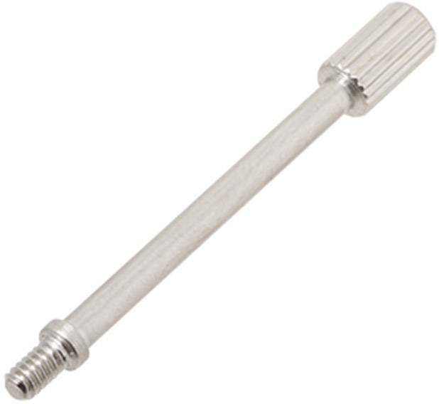 Long metal rod with a threaded end and a knurled grip at the other end. Used for fastening or adjustment in machinery.
