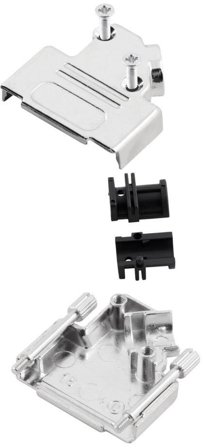 Metal housing for D-Sub connectors, consisting of two half-shells, screws and plastic elements. Ideal for cable installation.