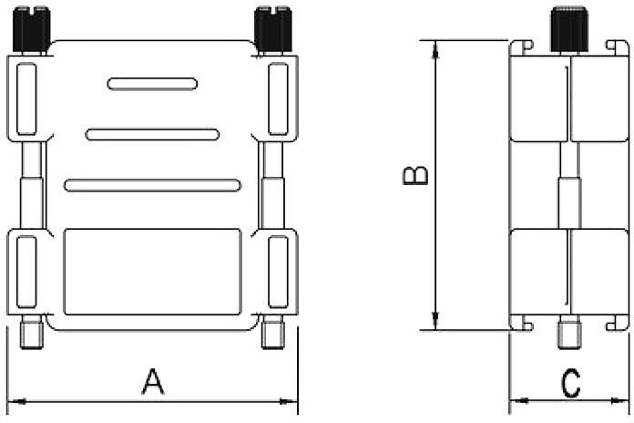 Technical drawing of a heating cooler with dimensions A, B, C. Shows details of the cooler and dimensional specifications to aid installation.