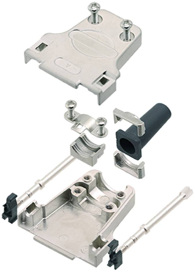 Silver socket housing set, comprising multiple components: cover, screws, cable clamp and mounting brackets.