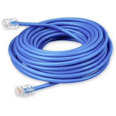A coiled blue Ethernet cable with two RJ45 connectors. Suitable for connecting devices to a network.