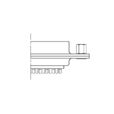 Drawing of a cross-section of an electronic component with multiple plug contacts and horizontal layers, side view.