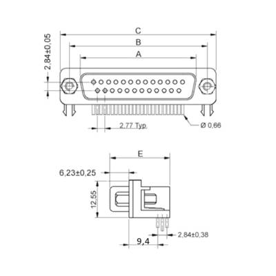 encitech DRB-09M-TBG-110 2103-2100-01 D-SUB pin strip 90 ° Number of pins: 9 Solder pins 1 pc(s) Tray-1