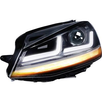 Car headlights with LED technology: A modern headlight with bright, white LED light strips and a yellow indicator.