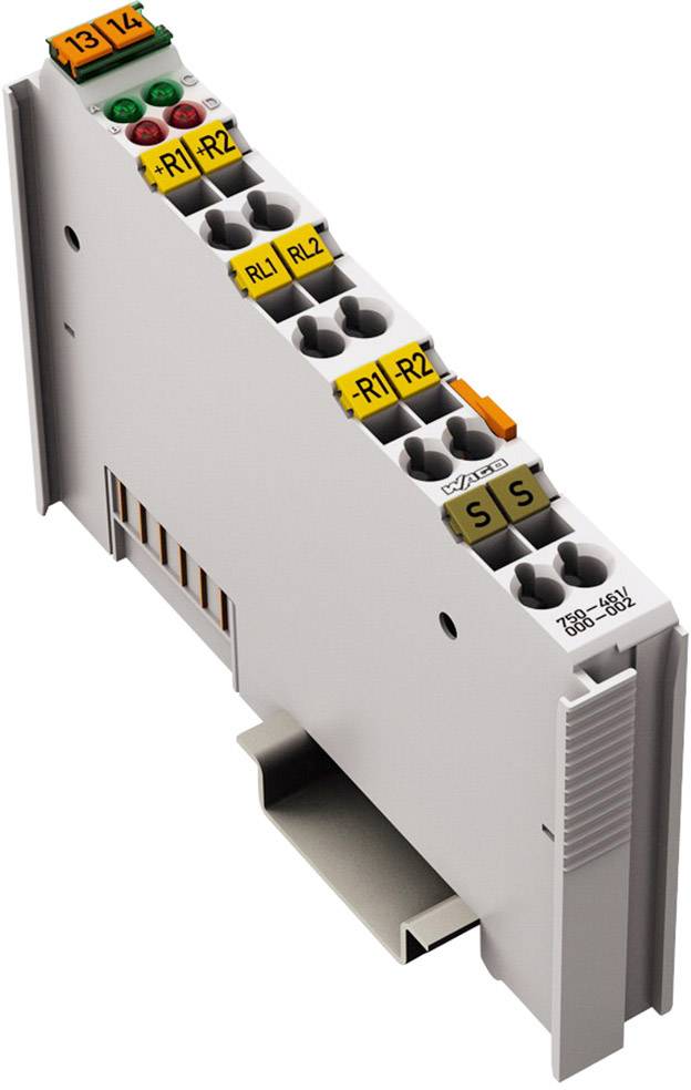 Electronic module with multiple slots and labelled connections. For use in control or automation systems.
