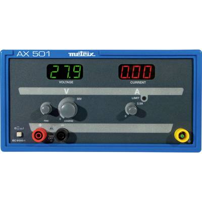 A power supply with a digital display shows 27.9 volts and 0.00 amperes. Four connection sockets are visible.