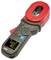 A red and black digital earth resistance meter with display shows measurement values. Suitable for electrical testing and safety audits.