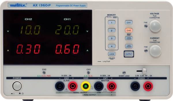 Metrix AX 1360 Bench PSU (adjustable voltage) 0 - 30 5 - 6 A USB programmable No. of outputs 3 x