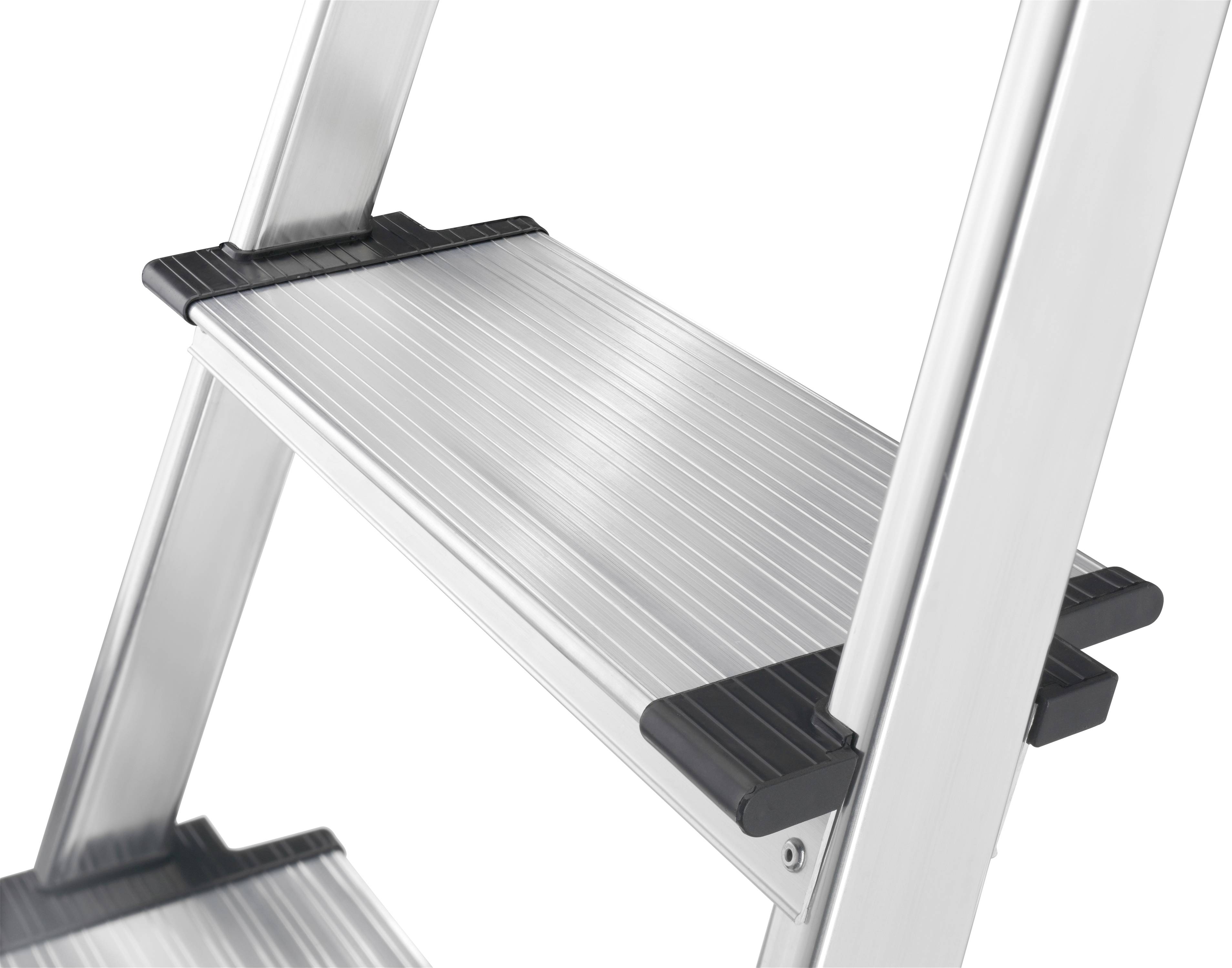 Aluminium ladder with ribbed steps for secure footing. Robust and versatile for everyday use.