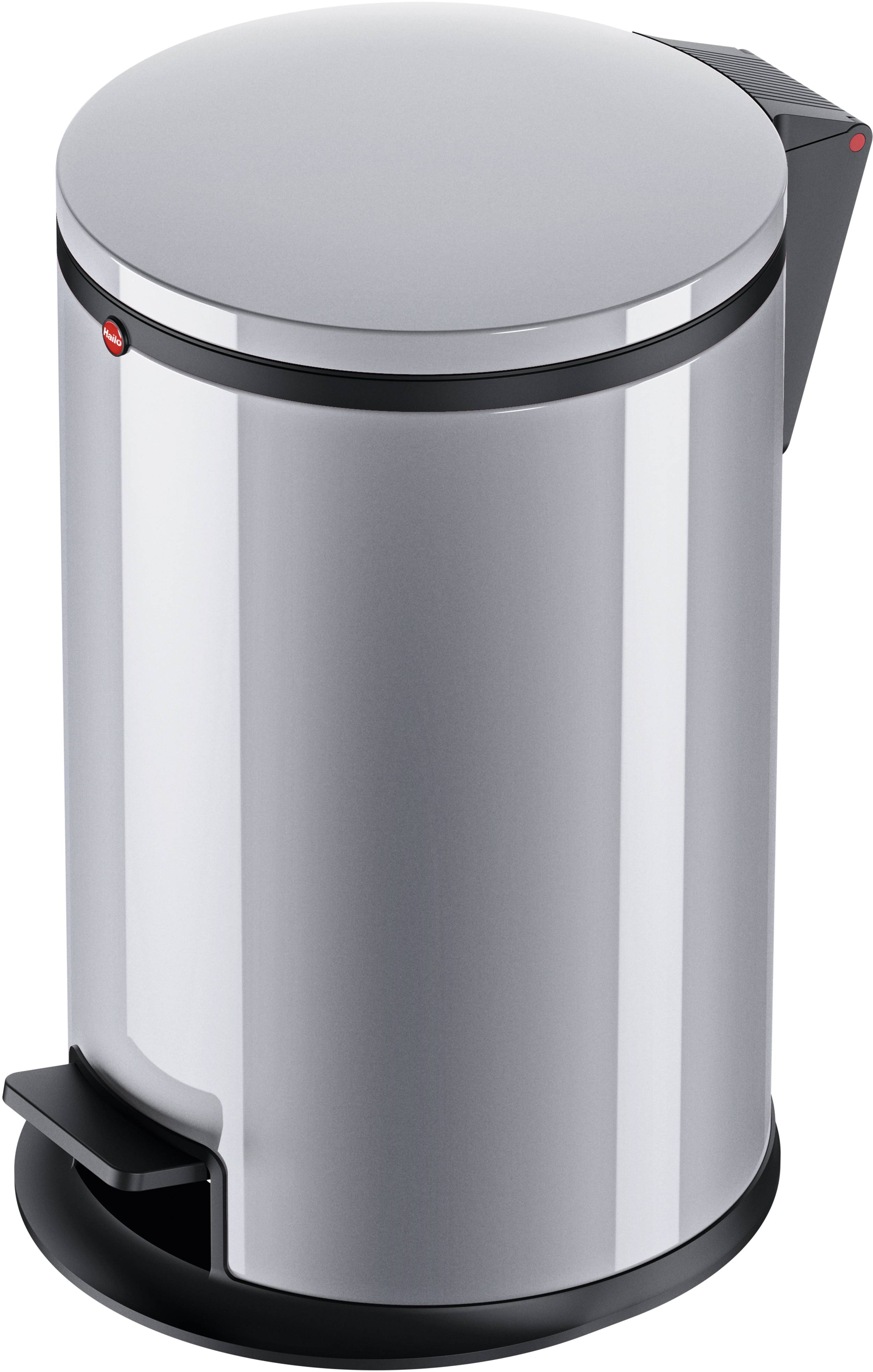 Hailo Pure M 0517-020 Garbage bin 12 l Steel plate (Ø x H) 263 mm x 43.5 cm Silver Foot pedal 1 pc(s)-0