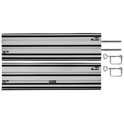 Two silver and black guide rails with clamps for plunge or hand-held circular saws.