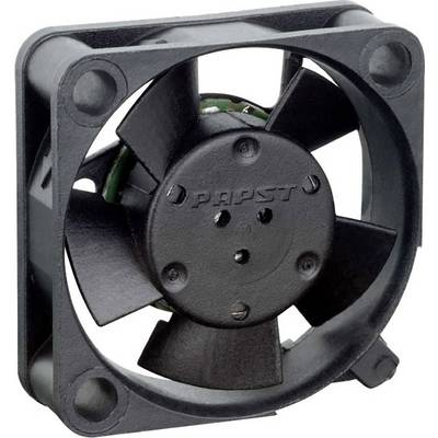 Small black cooling fan with five blades in a rectangular plastic frame for cooling electronic devices.