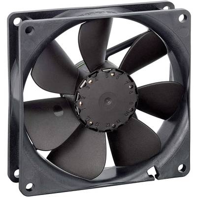 A black computer fan with nine blades, installed in a rectangular frame, against a white background.
