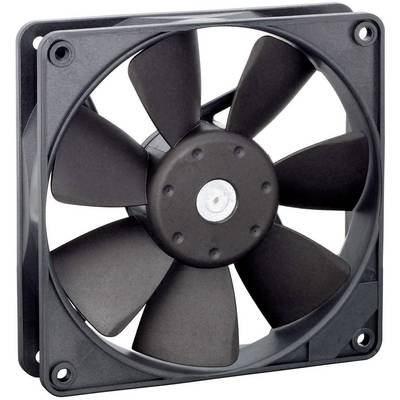A black computer fan with eight blades is mounted in a square housing, suitable for cooling systems.