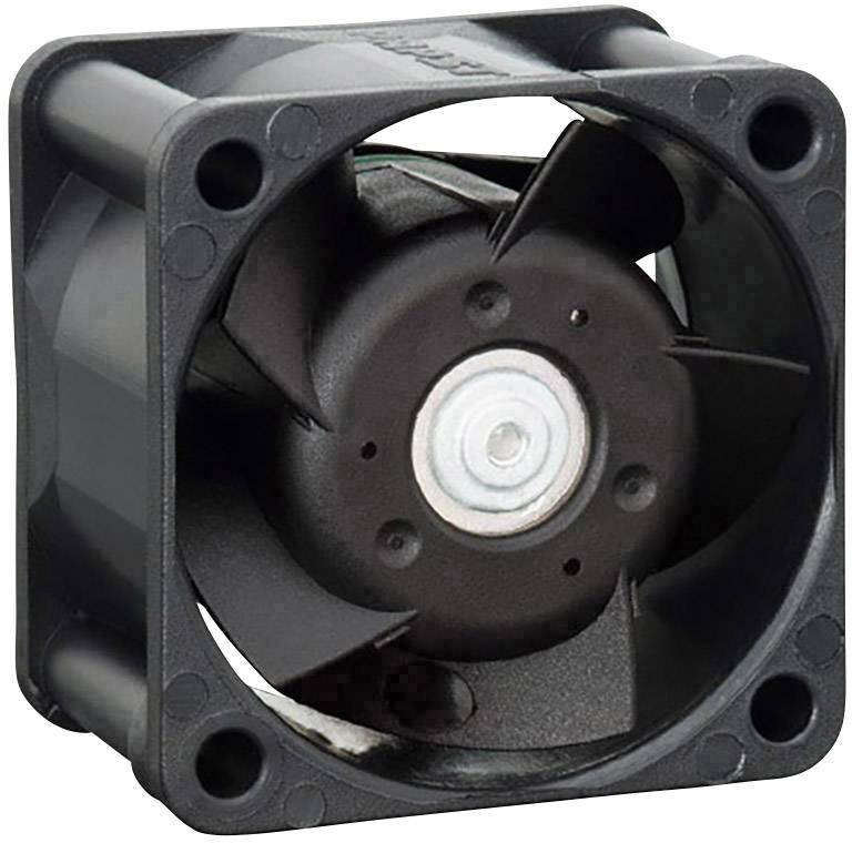 A small, square black fan, commonly used for cooling in computers. It has four visible mounting holes.