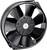 A black, round fan with seven blades, mounted in a metal frame. Suitable for cooling or ventilation.