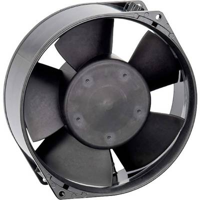 A black five-bladed fan used for cooling in electronic devices.