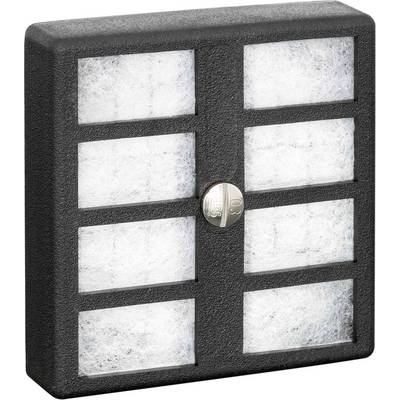 Black rectangular filter with grey grid patterns, consisting of octagonal sections. Front view.