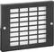 Rectangular black ventilation grille with horizontal and vertical louvres and two side-mounted screws.