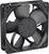 A black computer fan in a rectangular shape, with five large blades, visible from a slightly angled side perspective.