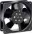 A black computer fan with five blades, mounted in a square frame, for cooling purposes in computers or electronic devices.