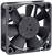A black, square fan with nine rotor blades in a housing, used for cooling electronic devices.